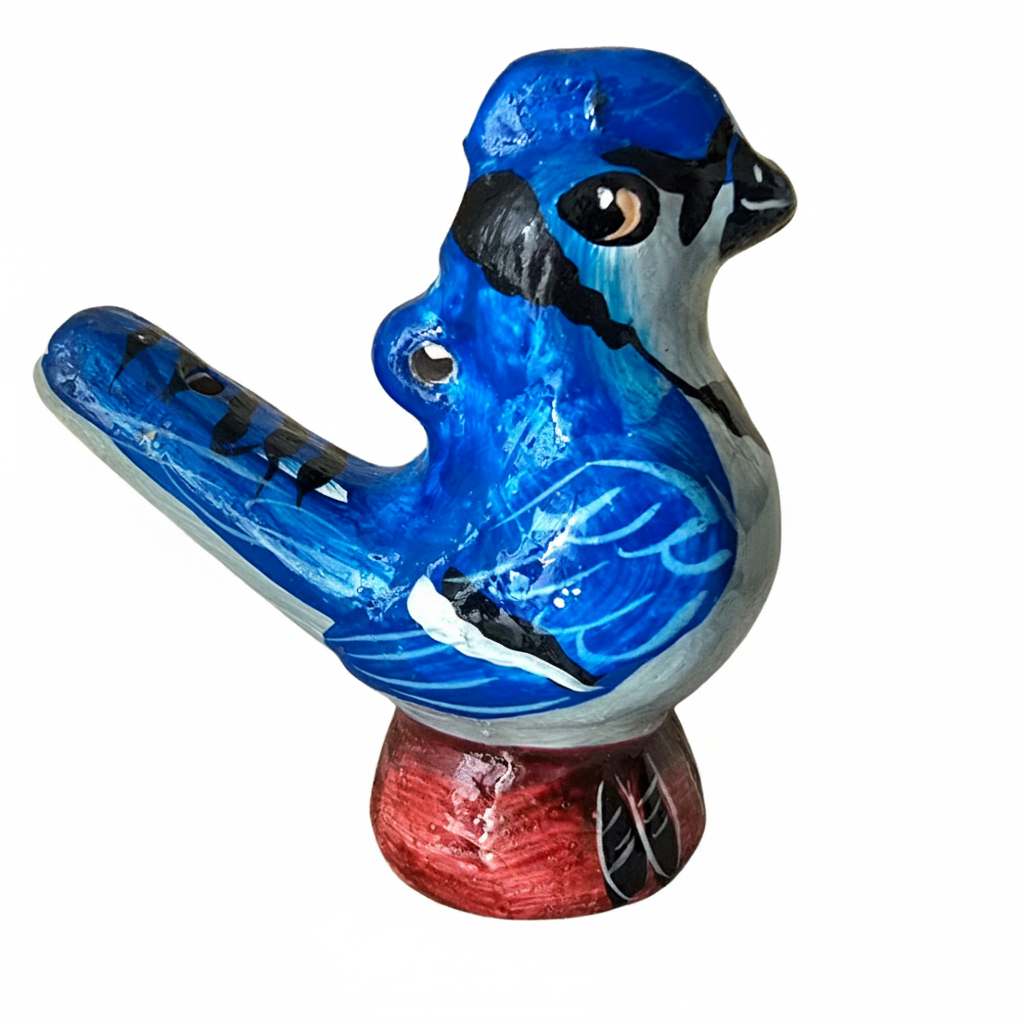 Blue jay ceramic bird water whistle from the Peruvian Amazon - Amazon Ecology