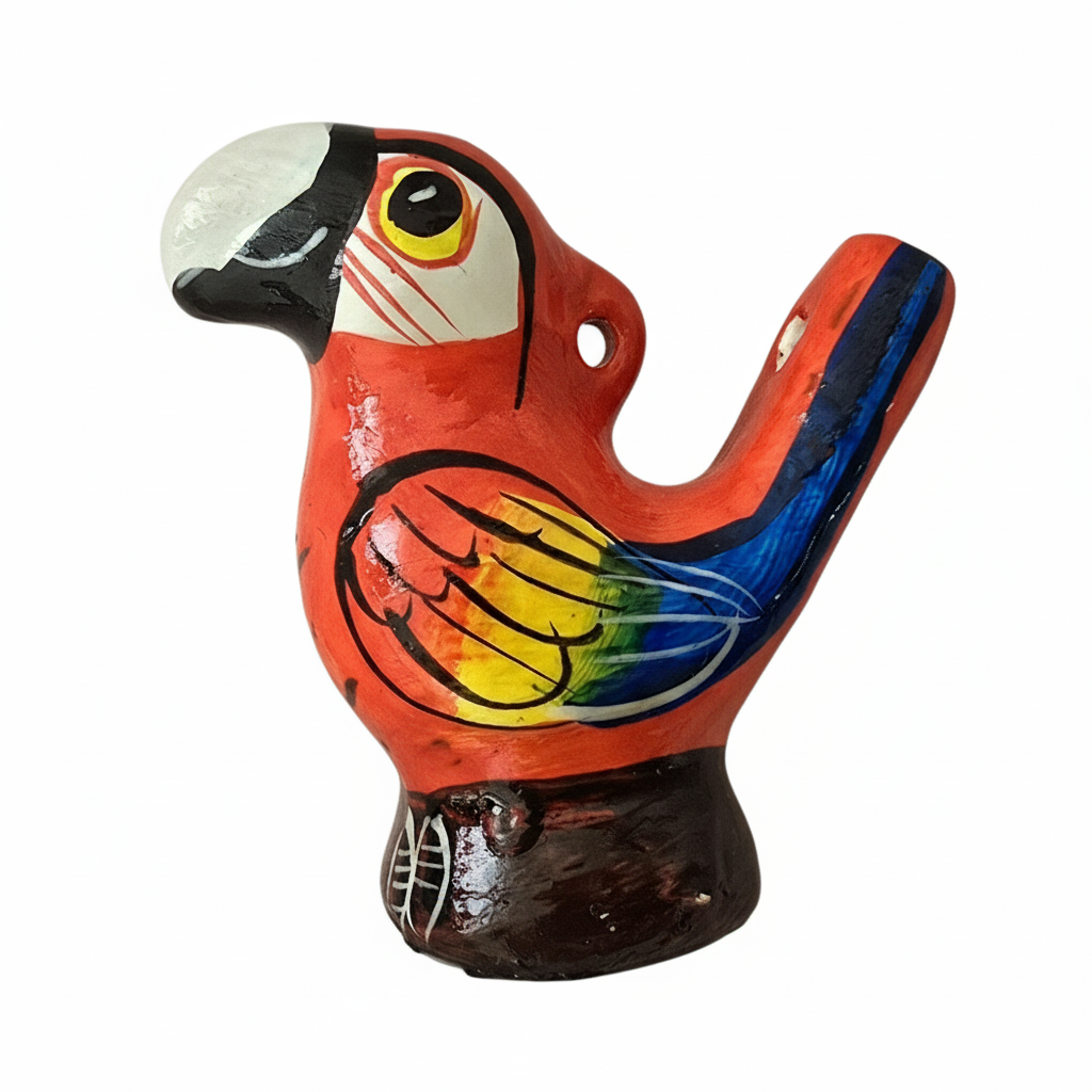Macaw and parrot Ceramic water whistle from the Peruvian Amazon