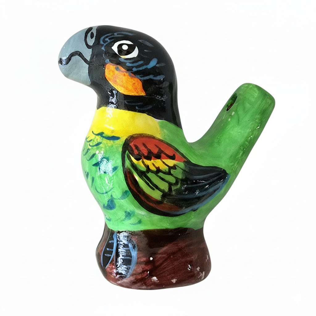 Macaw and parrot Ceramic water whistle from the Peruvian Amazon