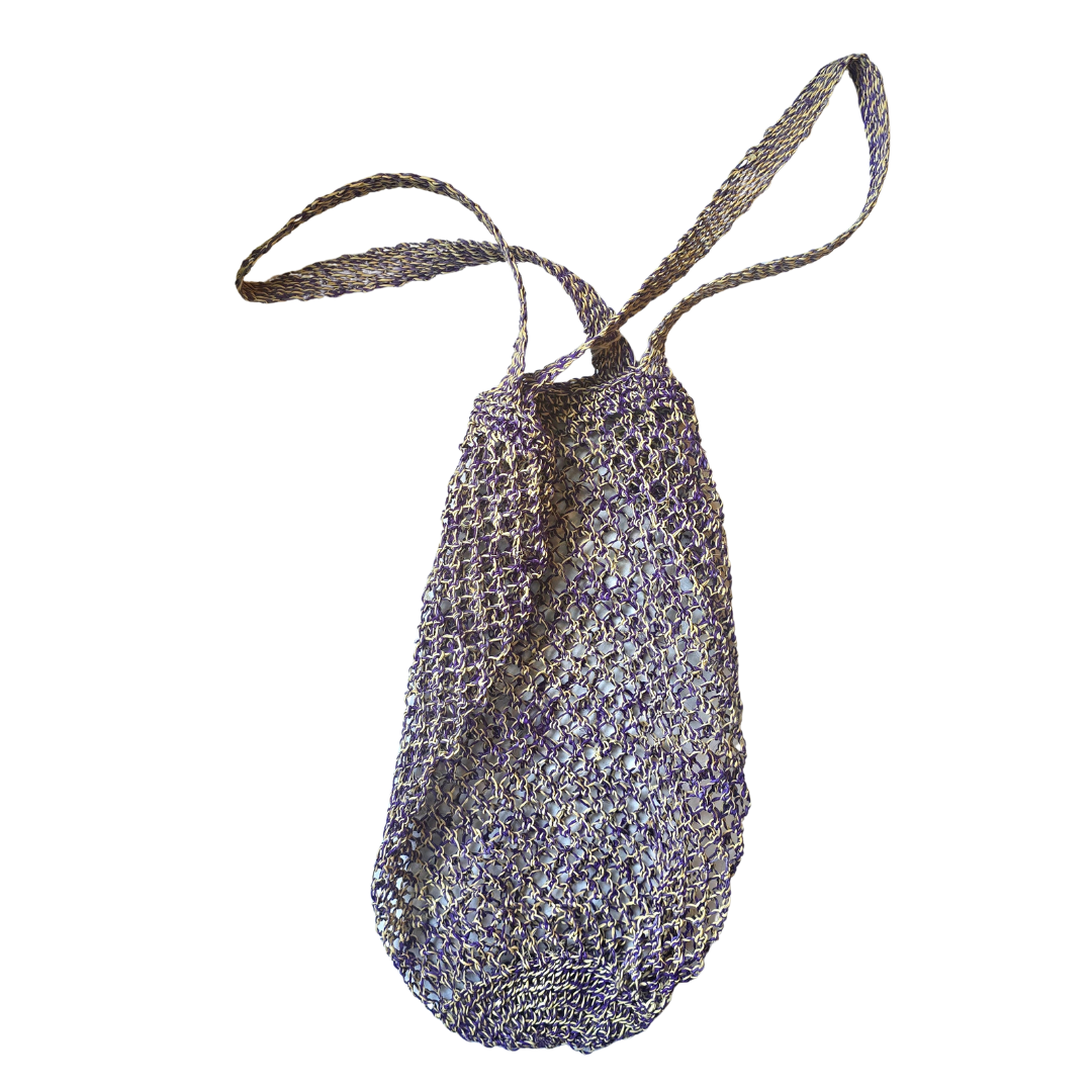 Two-handled round bottom fair trade chambira market bags made by Peruvian Amazon artisan