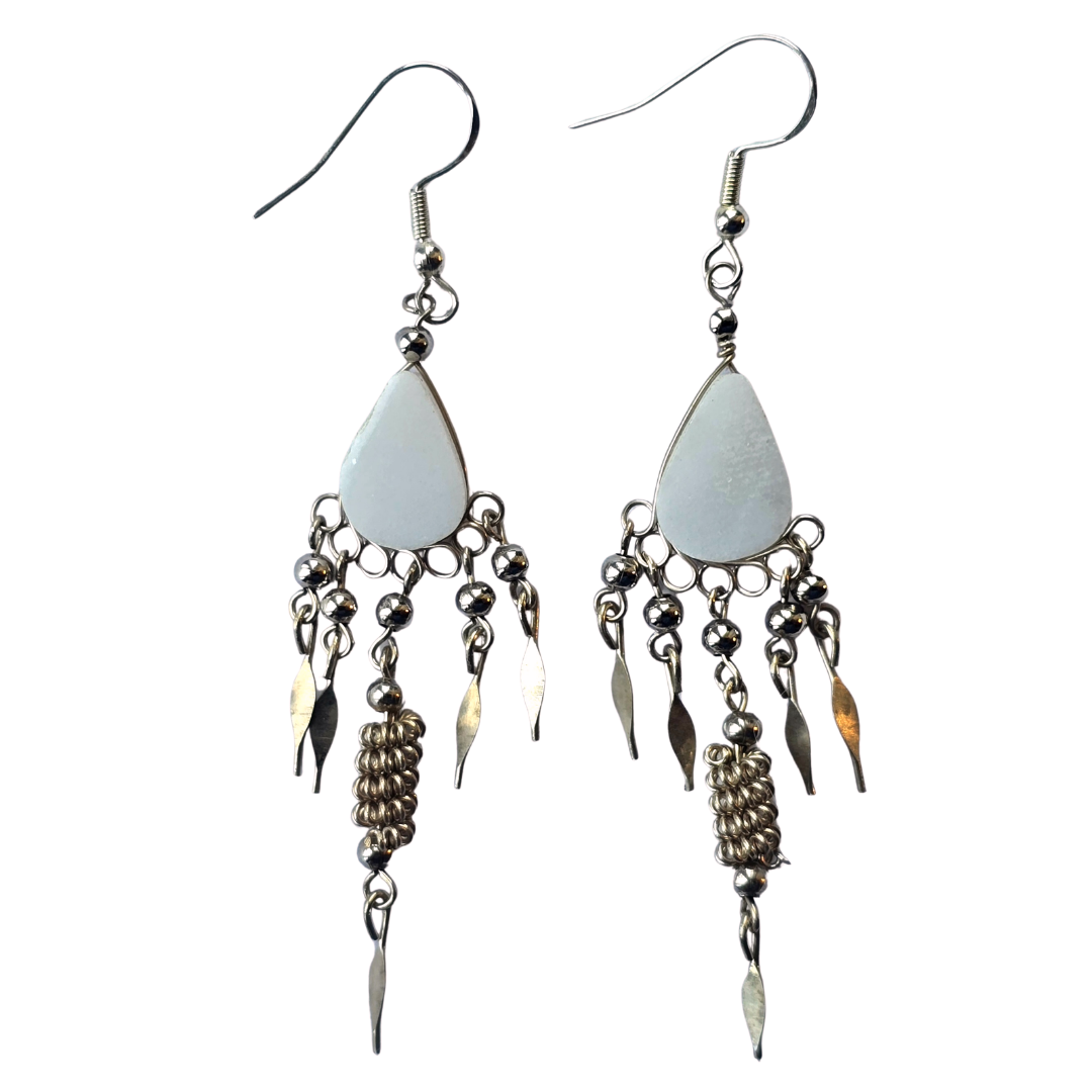 Cow horn teardrop and silver dangle earrings - made by Peruvian Amazon artisan