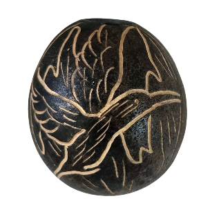 Shipibo pattern calabash hand rattle - made by Peruvian Amazon artisan - Amazon Ecology