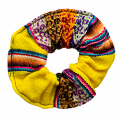 Colorful mantel pattern cotton scrunchies - made by artisan from Peruvian Amazon - Amazon Ecology