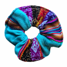 Colorful mantel pattern cotton scrunchies - made by artisan from Peruvian Amazon - Amazon Ecology
