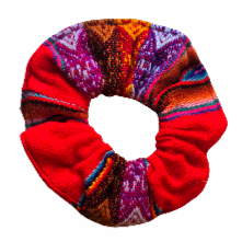 Colorful mantel pattern cotton scrunchies - made by artisan from Peruvian Amazon - Amazon Ecology