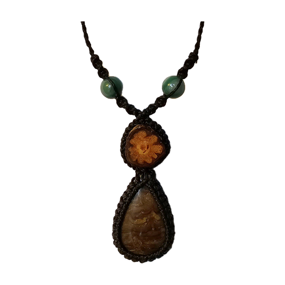Ayahuasca vine and fossil stromatolite macrame necklace