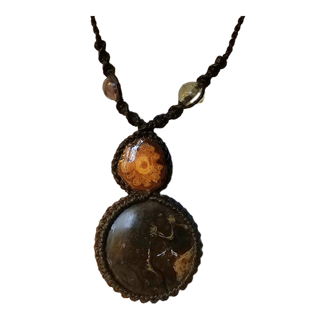 Ayahuasca vine and graphite macrame necklace