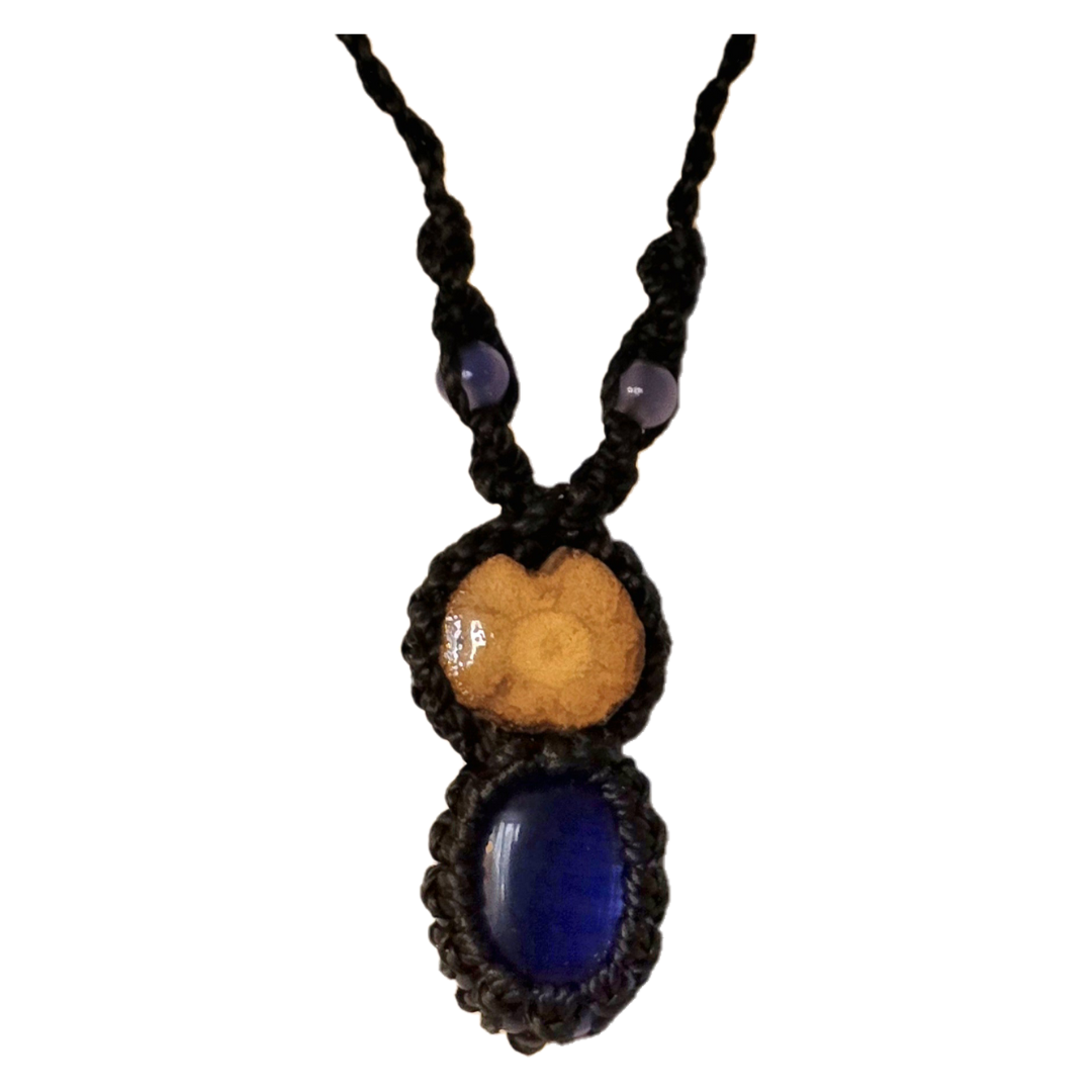 Ayahuasca vine and translucent tiger eye macrame necklace