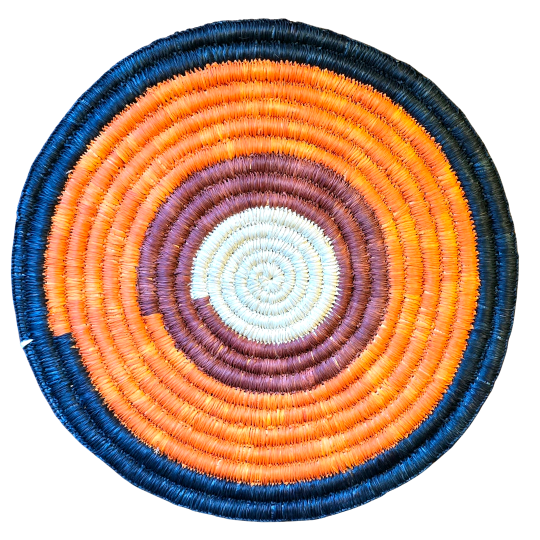 Woven hot pad (trivet) and center piece with earth-tone bands - Amazon Ecology