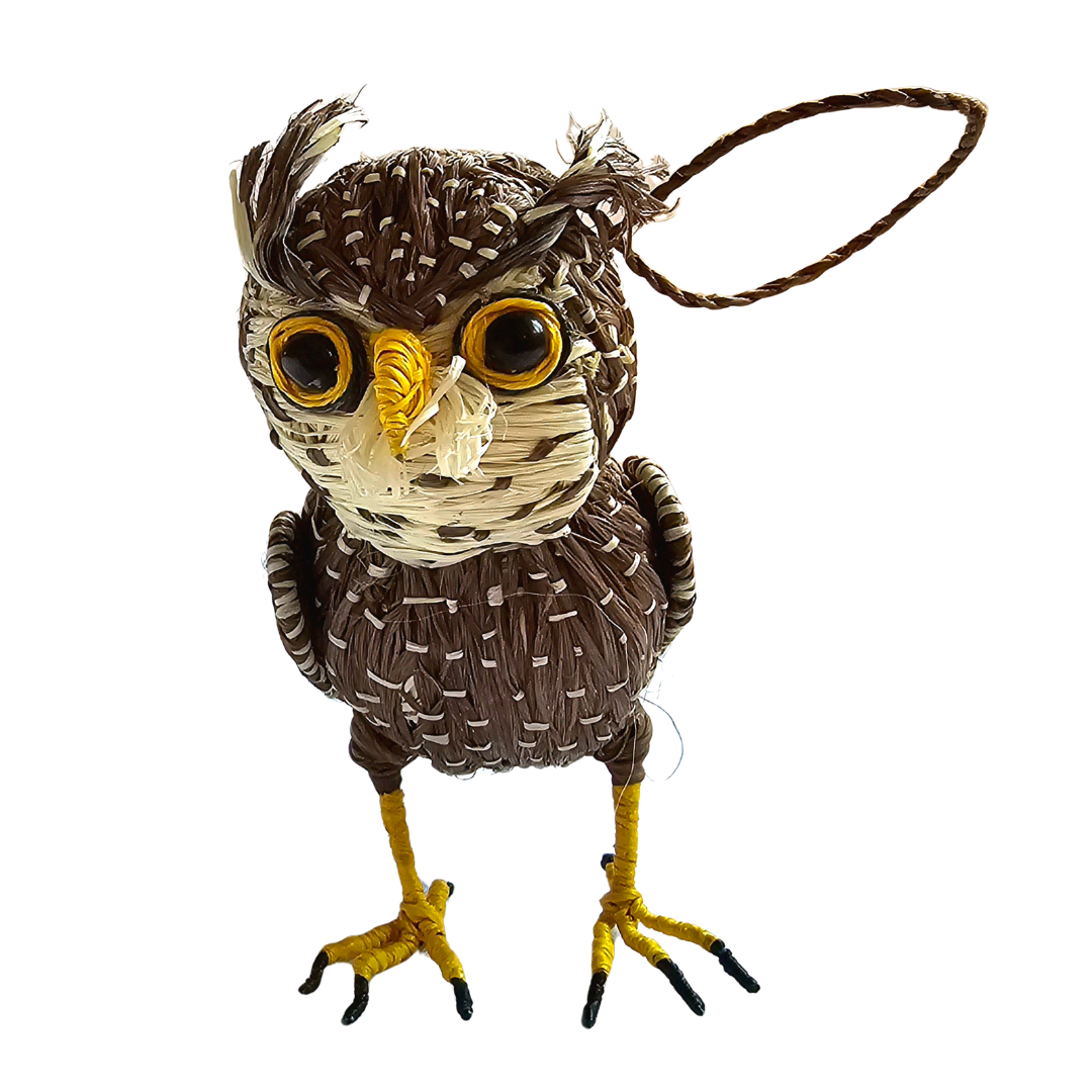 FANCIFUL OWLS - FAIR-TRADE CHRISTMAS TREE BIRD ORNAMENT - WOVEN BY PERUVIAN AMAZON ARTISAN - Amazon Ecology