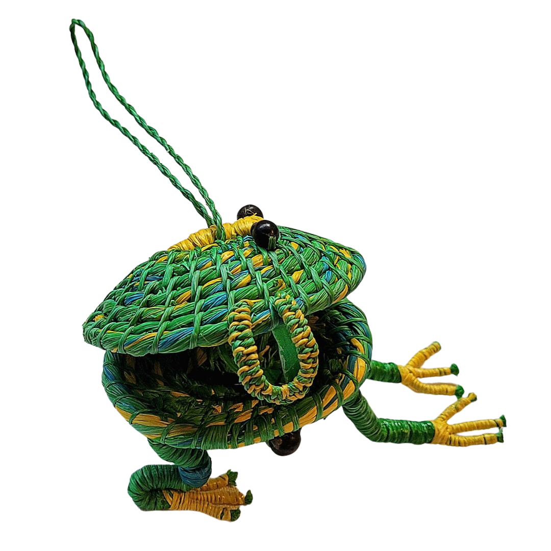 FROG - WOVEN AMPHIBIAN FAIR-TRADE CHRISTMAS TREE ORNAMENT AND RING KEEPER - MADE BY PERUVIAN AMAZON ARTISAN - Amazon Ecology