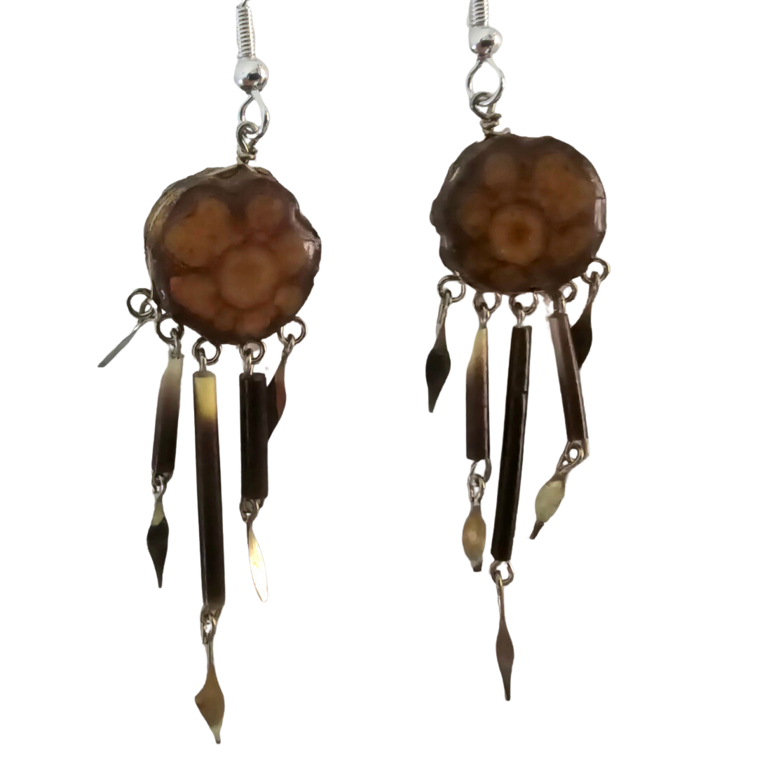 Ayahuasca vine earrings with quill dangles - made by Peruvian Amazon artisan - Amazon Ecology