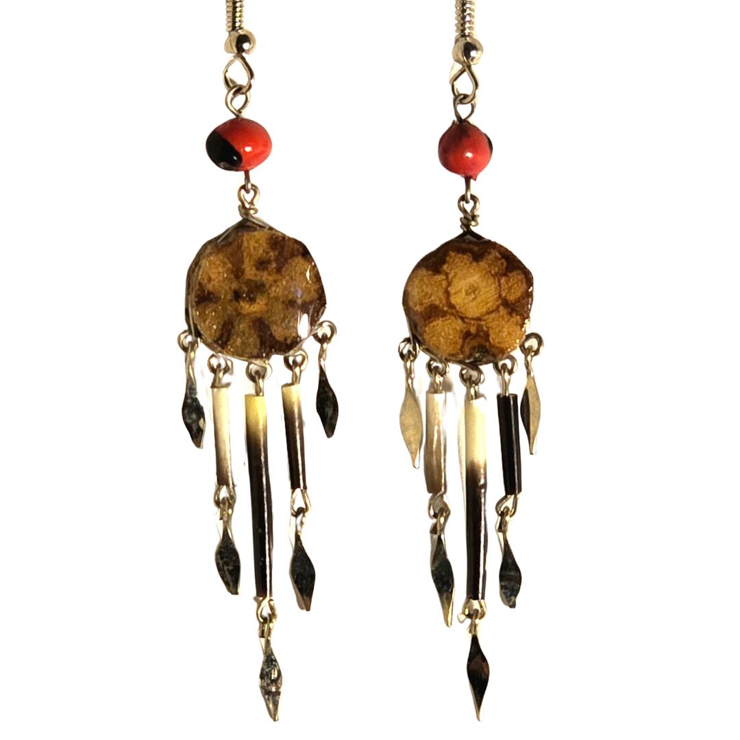 Ayahuasca vine earrings with quill dangles - made by Peruvian Amazon artisan - Amazon Ecology