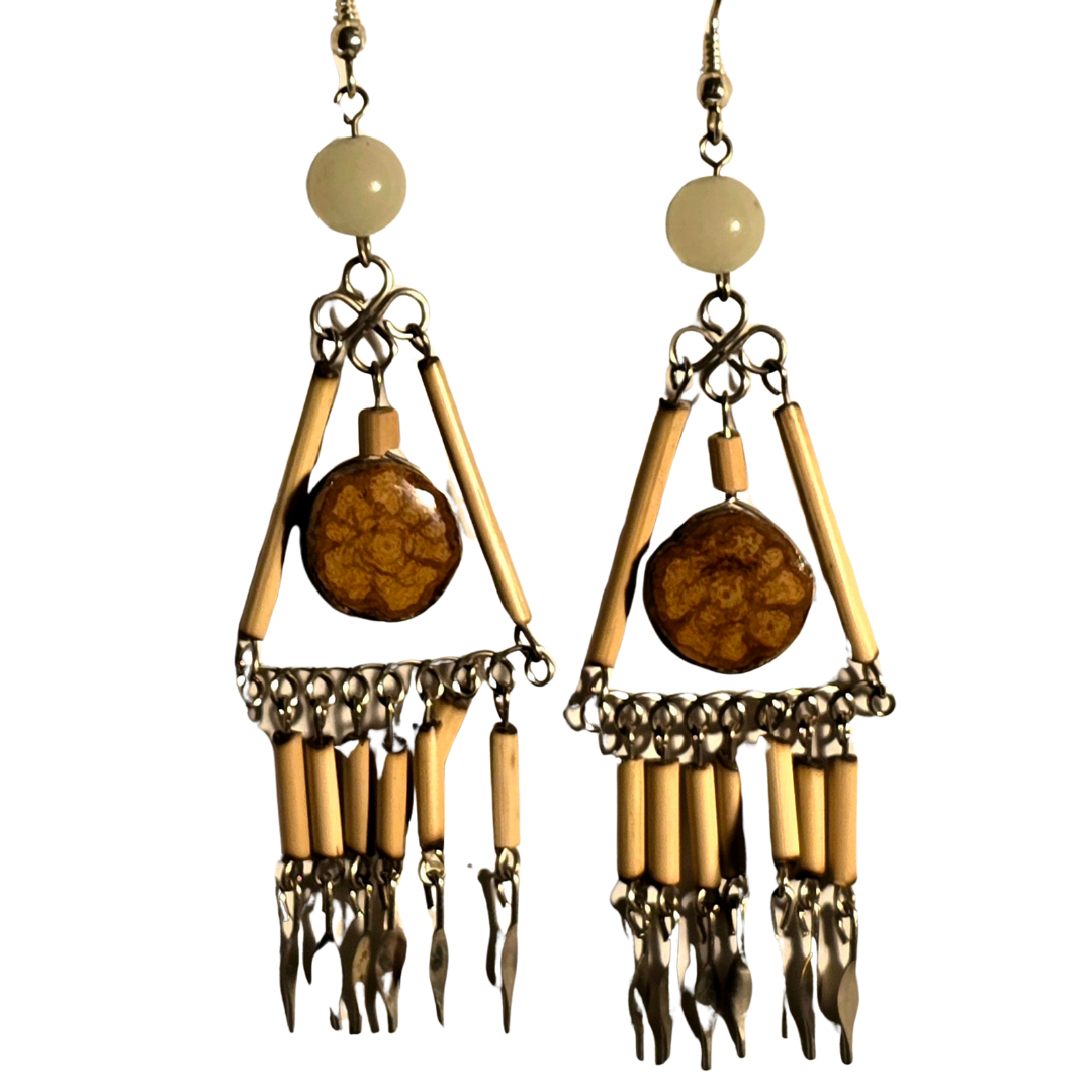 Ayahuasca vine earrings with bamboo dangles - made by Peruvian Amazon artisan - Amazon Ecology