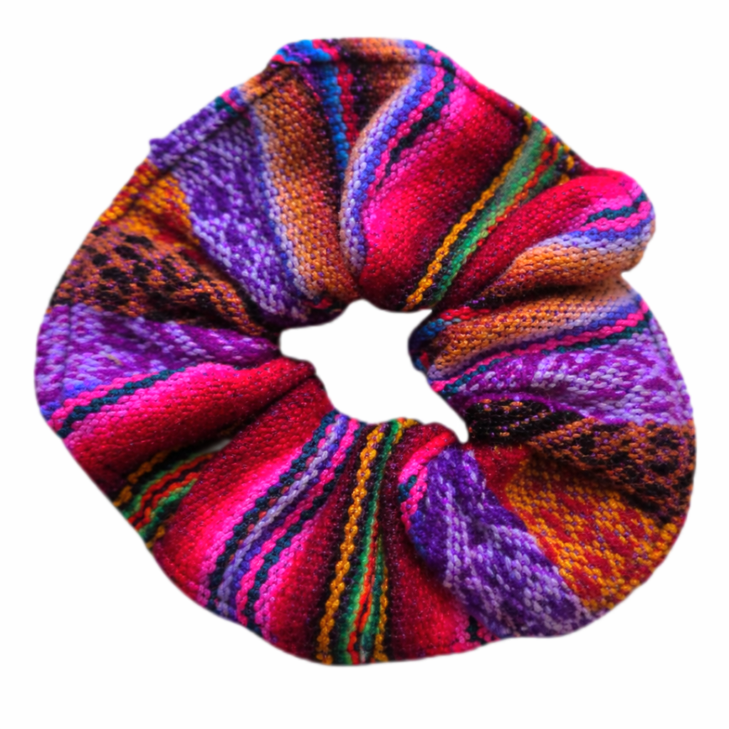 Colorful mantel pattern cotton scrunchies - made by artisan from Peruvian Amazon - Amazon Ecology