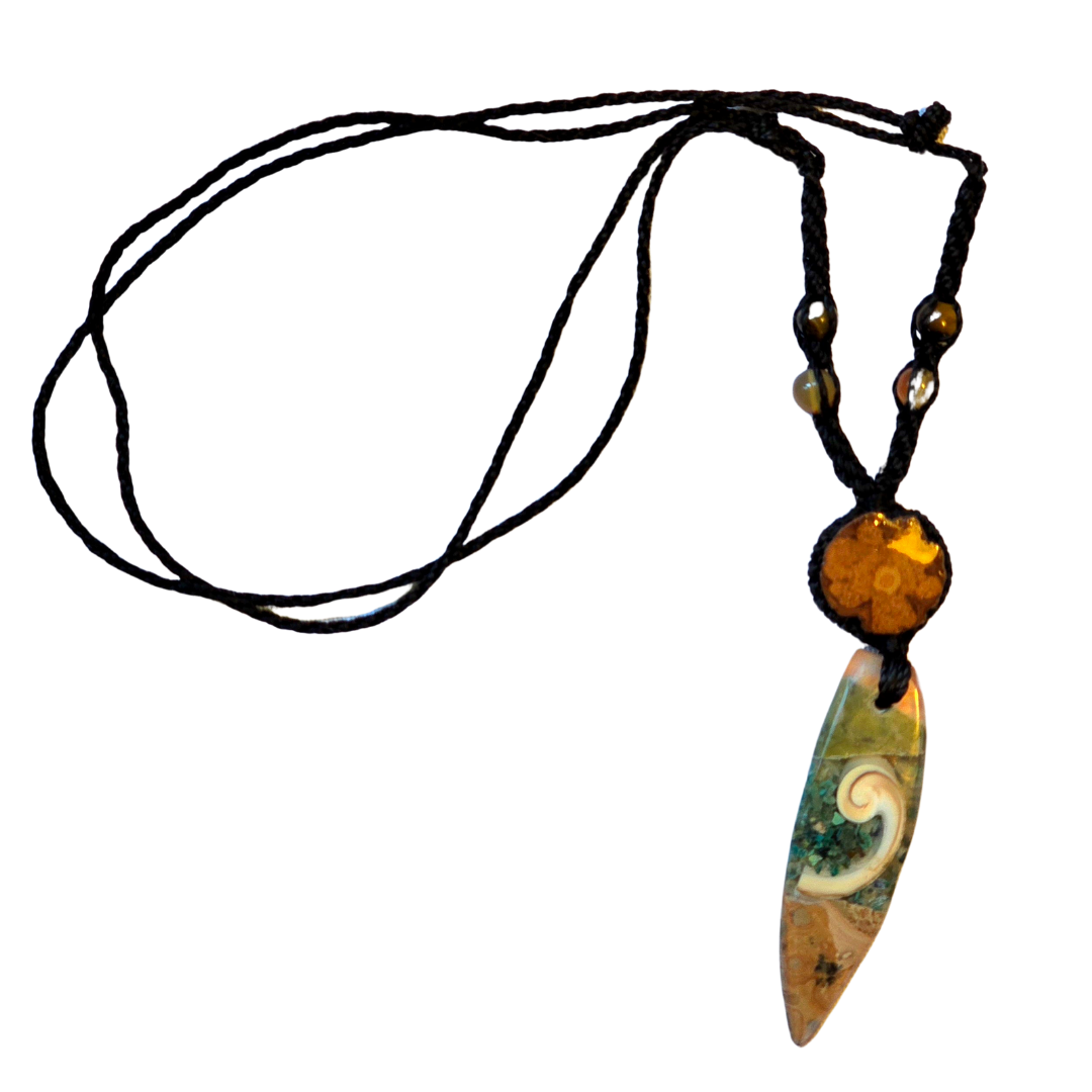Ayahuasca, abalone and spearpoint stone necklace from the Peruvian Amazon - Amazon Ecology