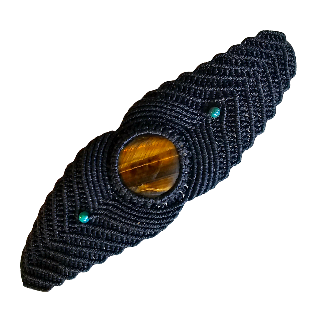 Tiger eye black macrame bracelet - made by artisan from the Peruvian Amazon - Amazon Ecology