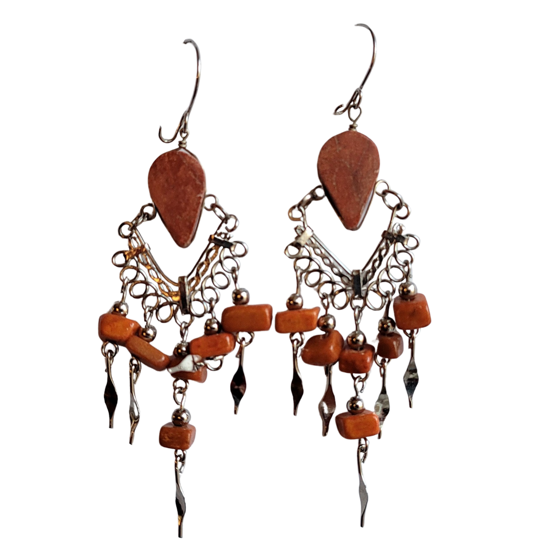 Stone and alpaca silver earrings - made by Peruvian Amazon artisans - Amazon Ecology