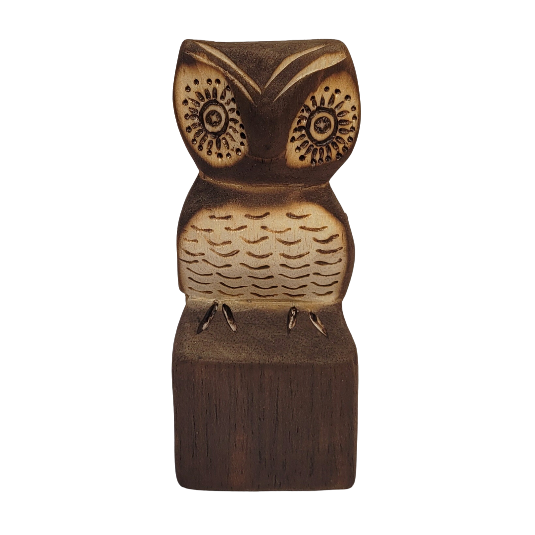 OWL BALSA WOOD FAIR -TRADE DECORATION - CARVED BY PERUVIAN AMAZON ARTISAN - Amazon Ecology