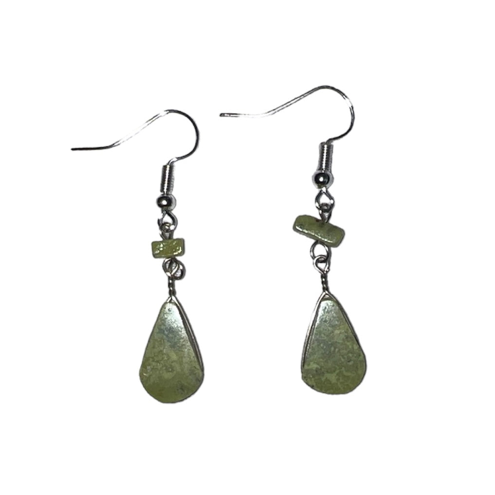 Teardrop Shaped Green Serpentine Earrings - Made by Peruvian Amazon Artisan - Amazon Ecology