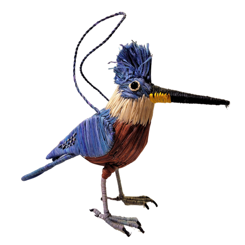 KINGFISHER WOVEN BIRD FAIR-TRADE CHRISTMAS TREE ORNAMENT - WOVEN BY PERUVIAN AMAZON ARTISAN - Amazon Ecology