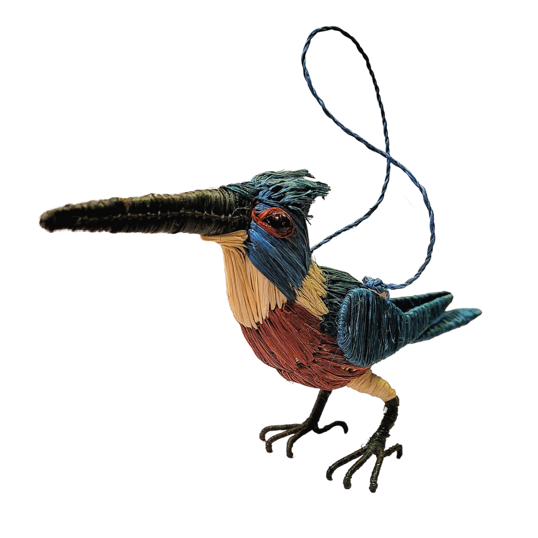 KINGFISHER WOVEN BIRD FAIR-TRADE CHRISTMAS TREE ORNAMENT - WOVEN BY PERUVIAN AMAZON ARTISAN - Amazon Ecology
