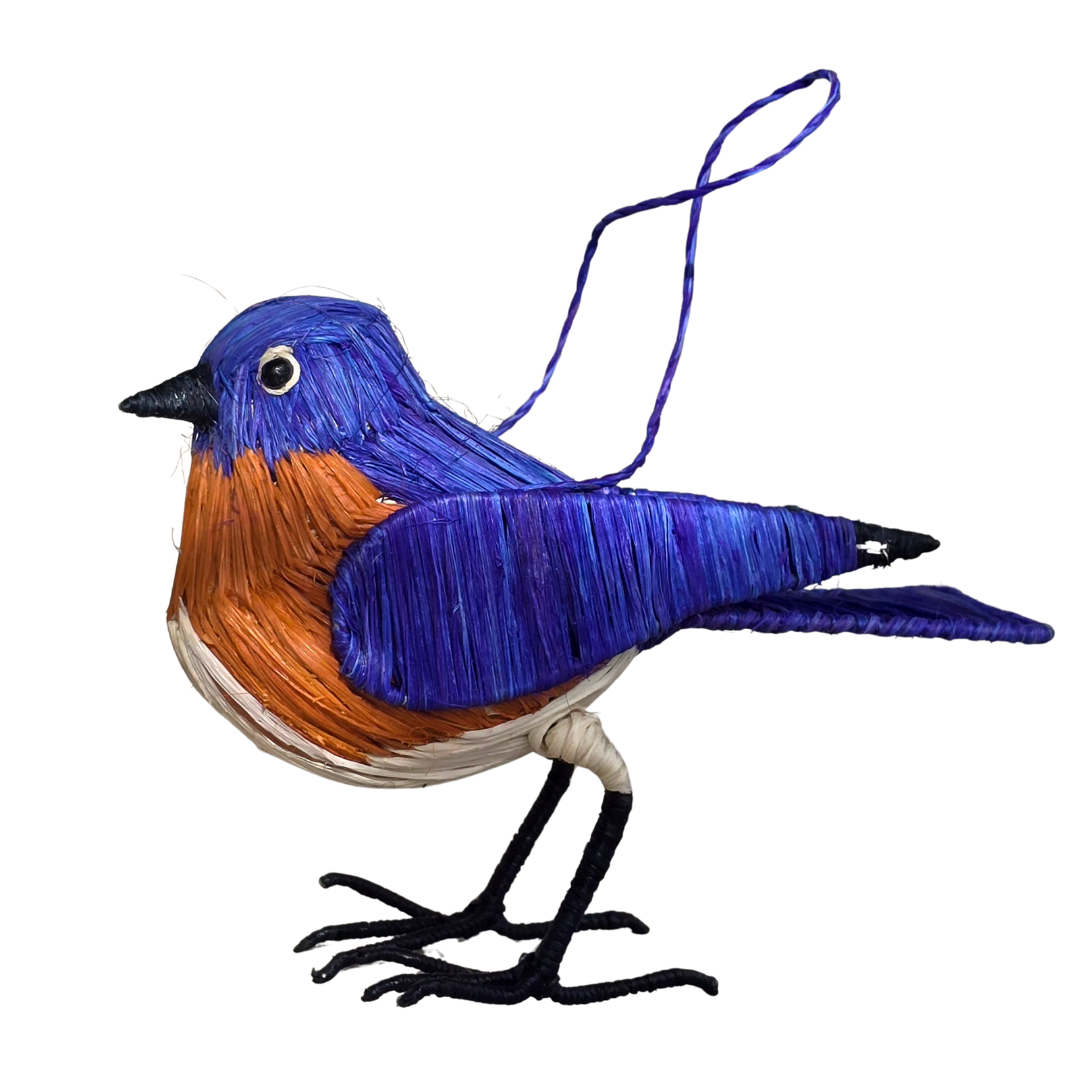 BLUEBIRD BIRD - FAIR TRADE CHRISTMAS TREE ORNAMENT - WOVEN BY PERUVIAN AMAZON ARTISAN - Amazon Ecology