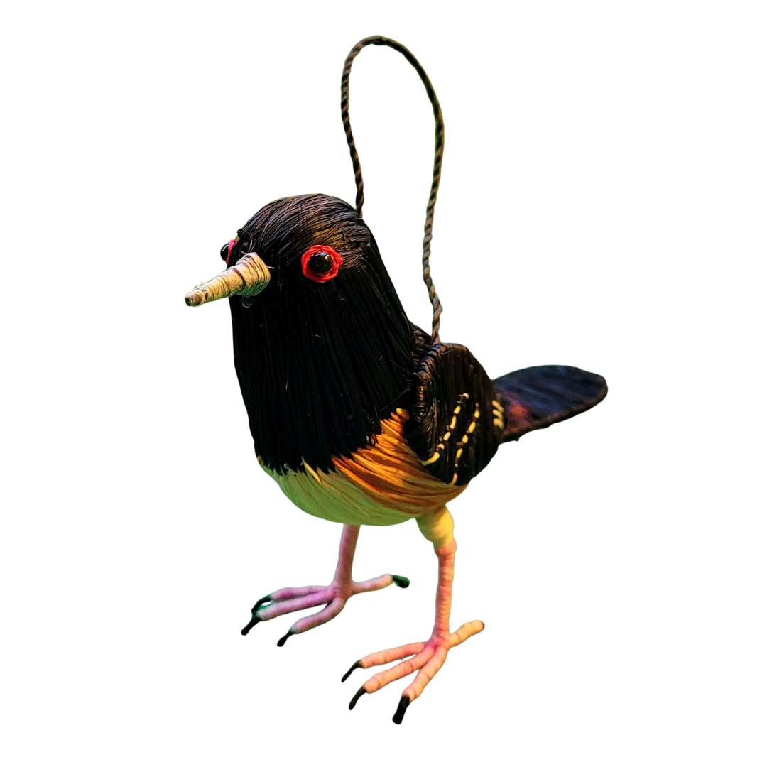 EASTERN TOWHEE BIRD - FAIR TRADE CHRISTMAS TREE ORNAMENT - WOVEN BY PERUVIAN AMAZON ARTISAN - Amazon Ecology