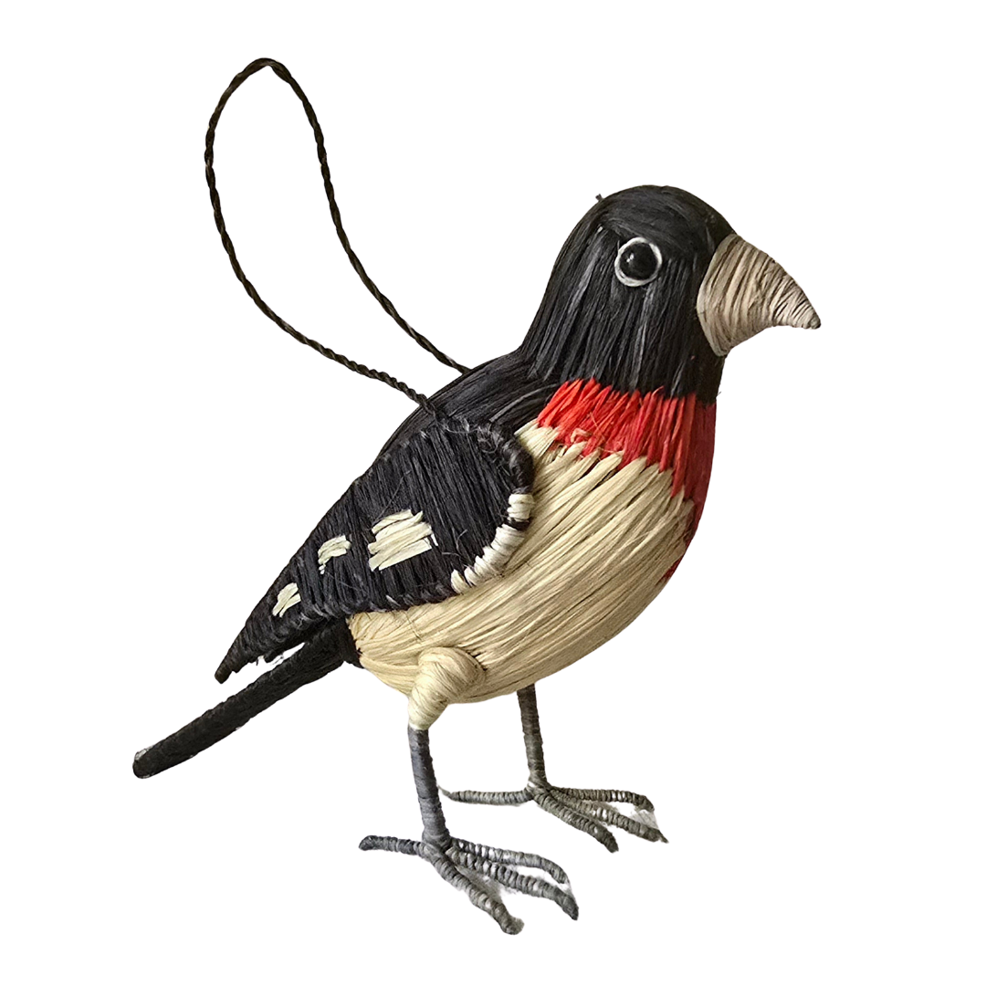 ROSE-BREASTED GROSBEAK BIRD - FAIR TRADE CHRISTMAS TREE ORNAMENT - WOVEN BY PERUVIAN AMAZON ARTISAN - Amazon Ecology