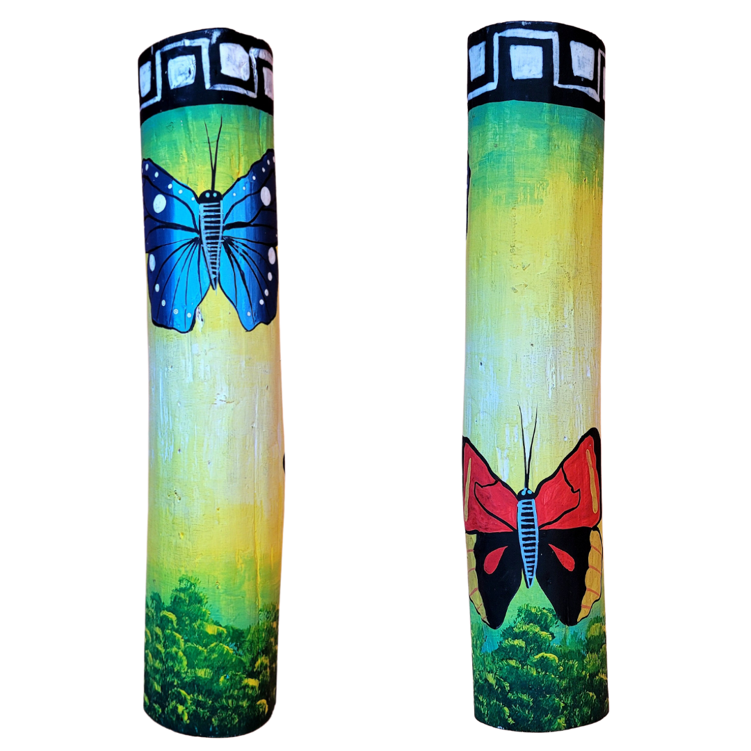 Rainsticks with wildlife and Kukama designs from the Peruvian Amazon - Amazon Ecology