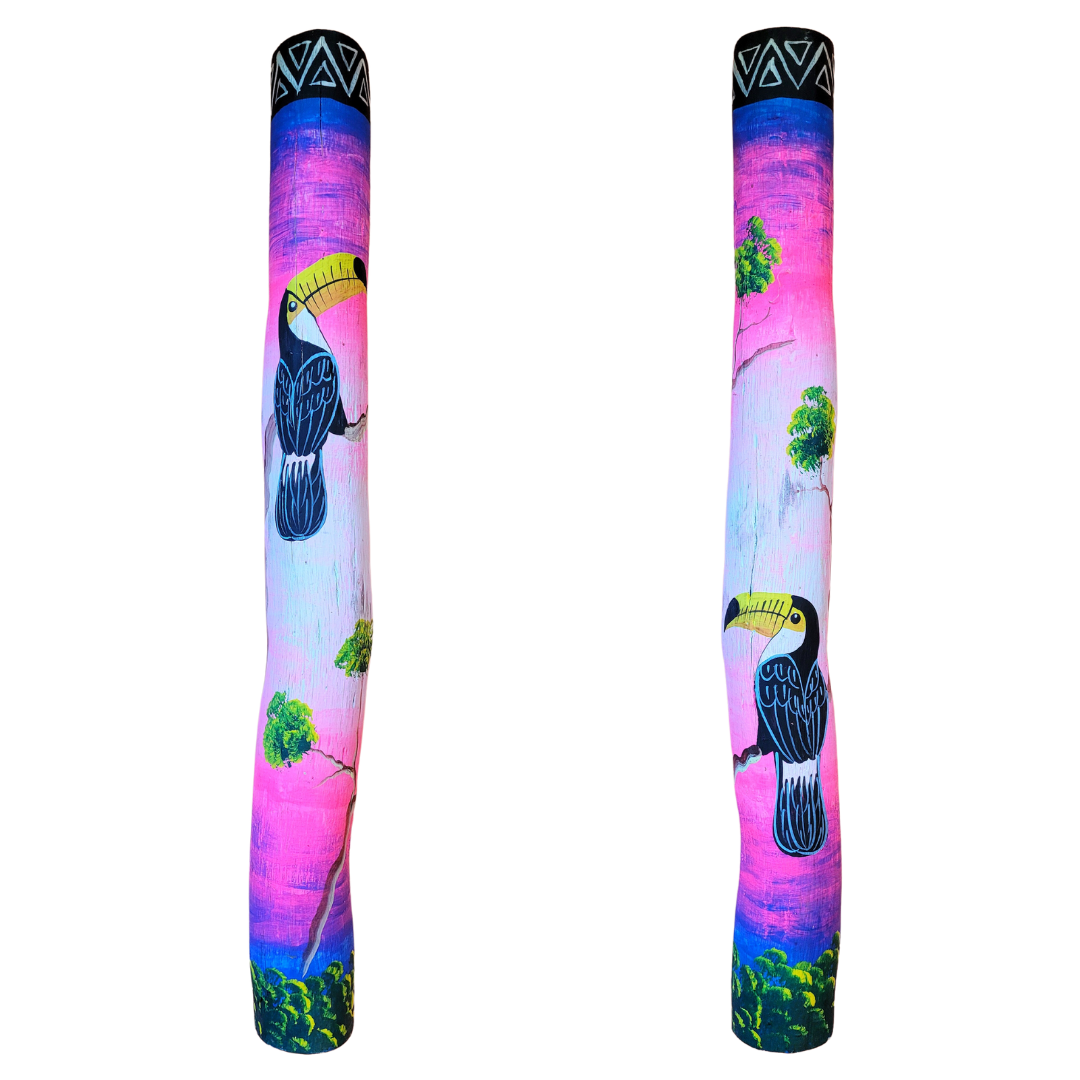 Rainsticks with wildlife and Kukama designs from the Peruvian Amazon - Amazon Ecology