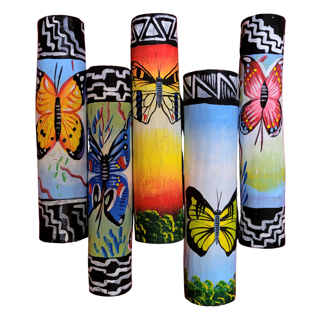 Rainsticks with wildlife and Kukama designs from the Peruvian Amazon - Amazon Ecology