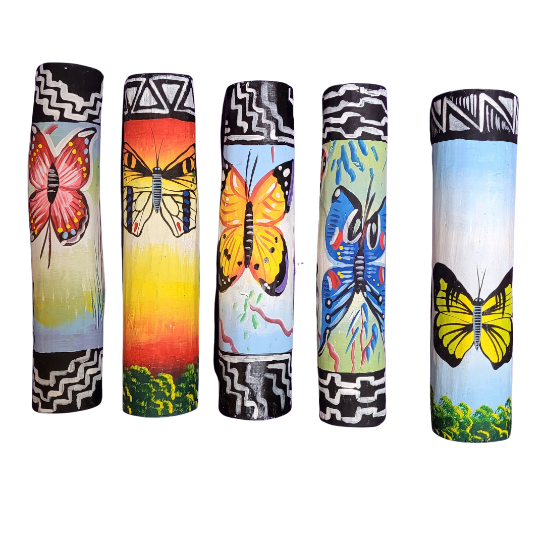 Rainsticks with wildlife and Kukama designs from the Peruvian Amazon - Amazon Ecology