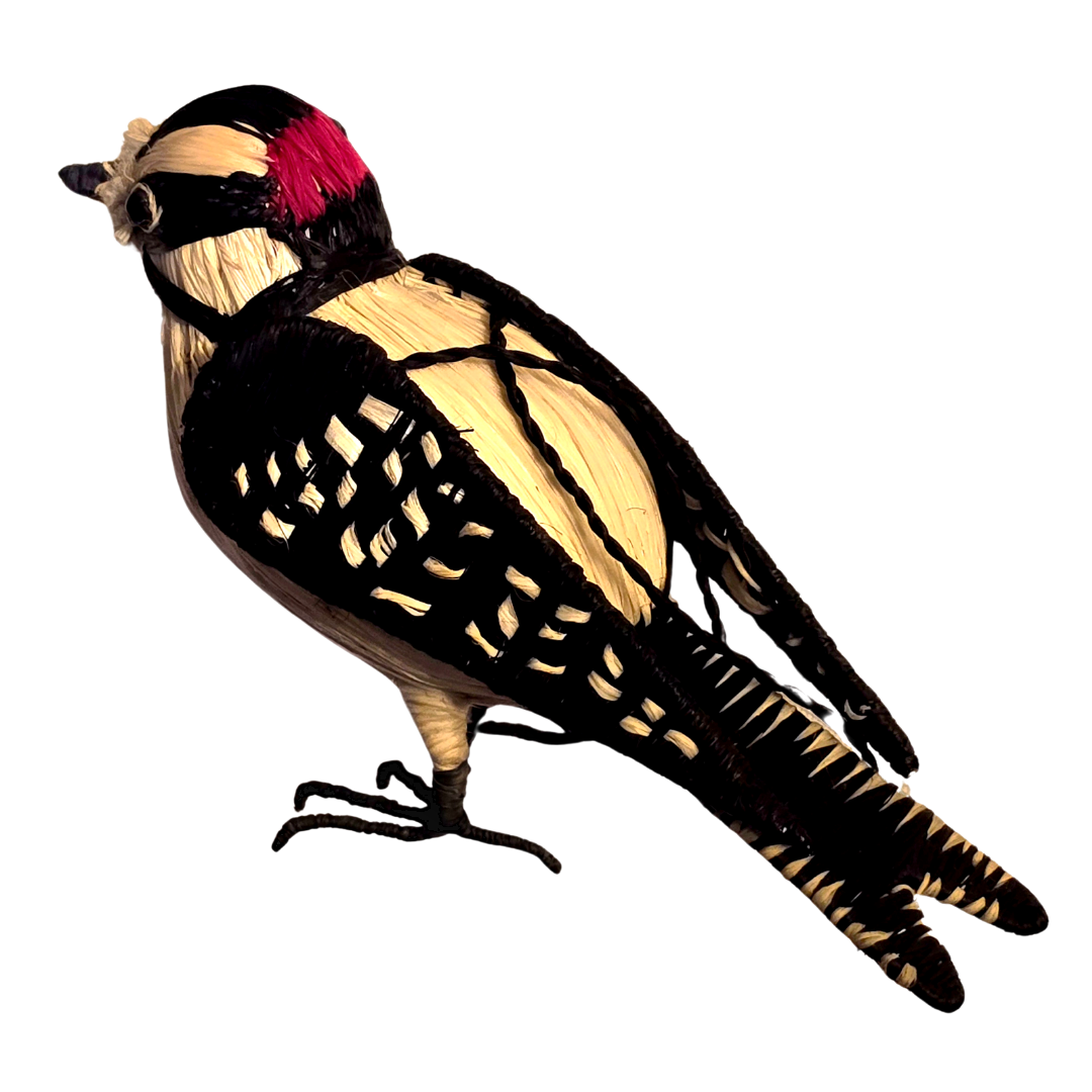 DOWNY WOODPECKER BIRD WOVEN ORNAMENT - HANDMADE BY PERUVIAN AMAZON ARTISAN - Amazon Ecology