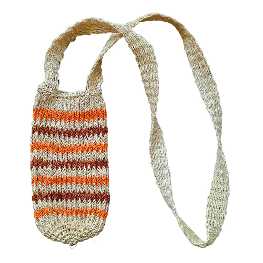 Fair-Trade Bottle Carrier/Wine Tote with double maroon and orange zig-zag bands - Amazon Ecology