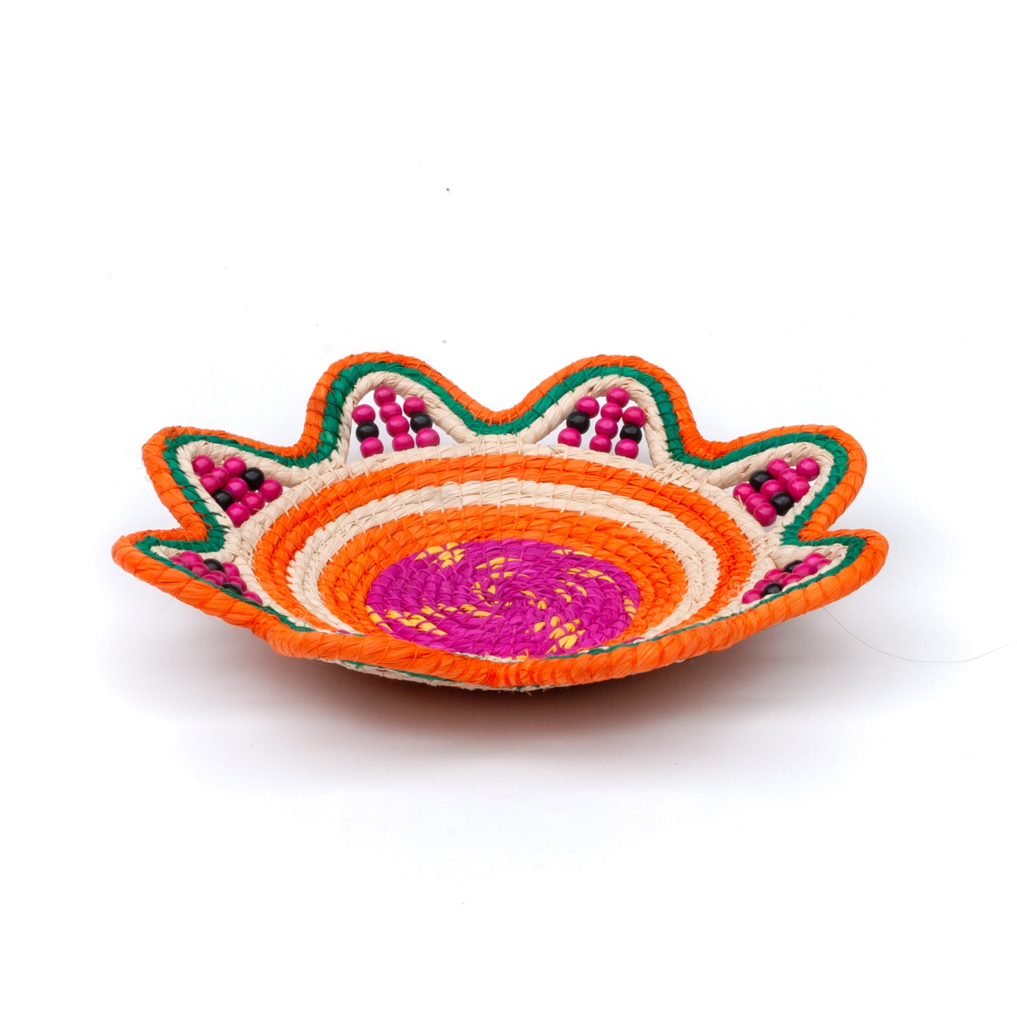 RASPBERRY AND ORANGE DELIGHT - HANDMADE CHAMBIRA PALM FIBER BASKET - WOVEN BY ARTISAN FROM PERUVIAN AMAZON - Amazon Ecology