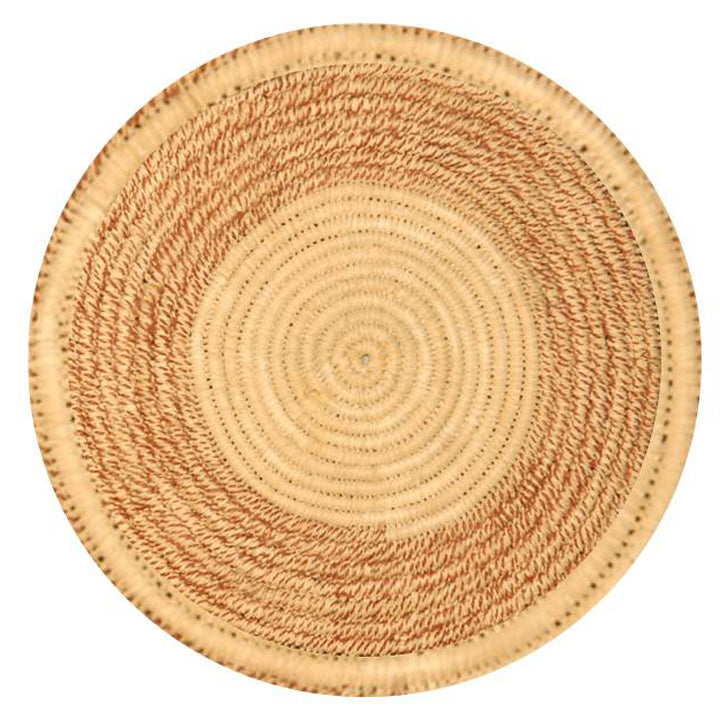 Woven hot pad (trivet) and center piece with blended white and maroon rings - Amazon Ecology