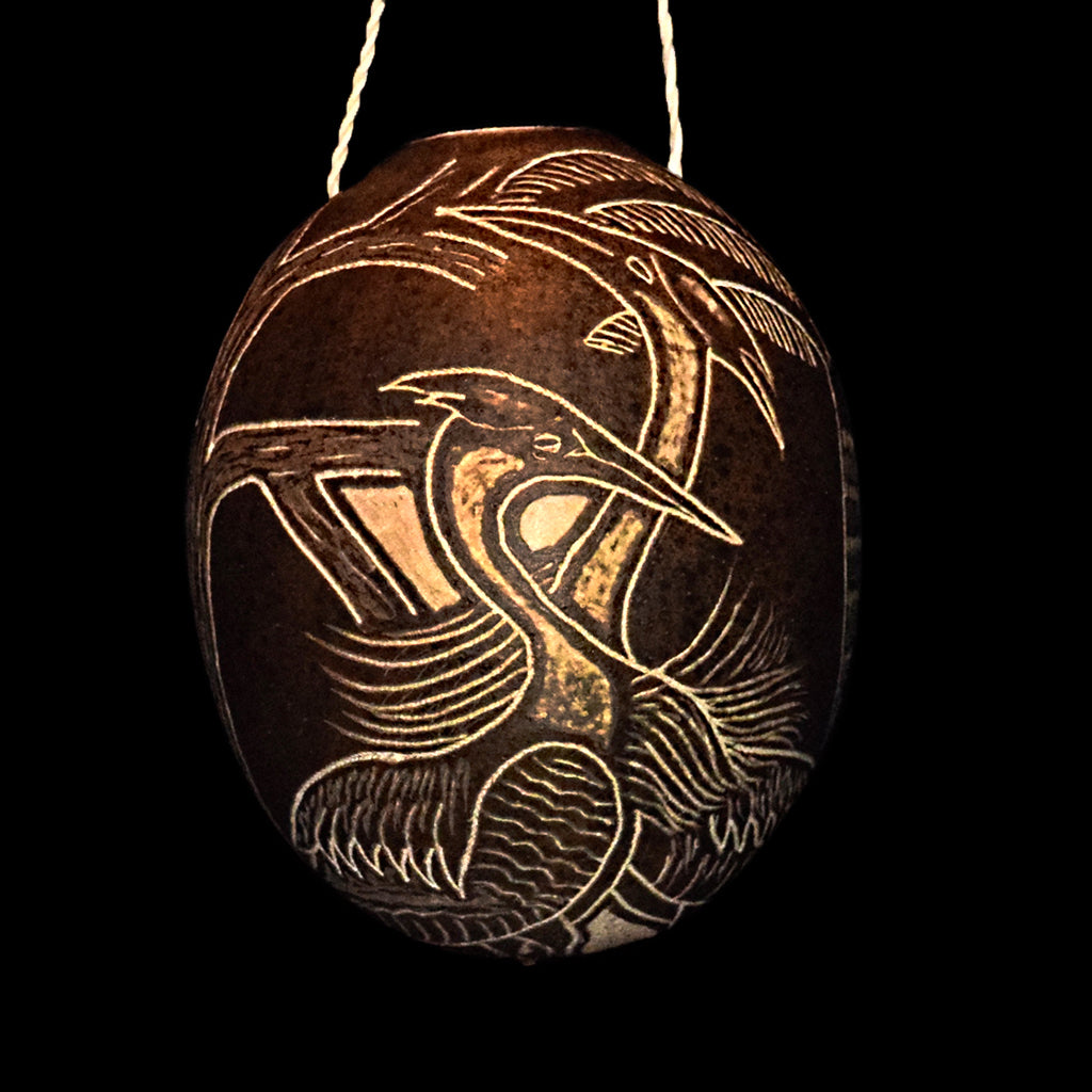 Heron and Egret Bird Calabash Christmas tree ornament and hand rattle - Amazon Ecology