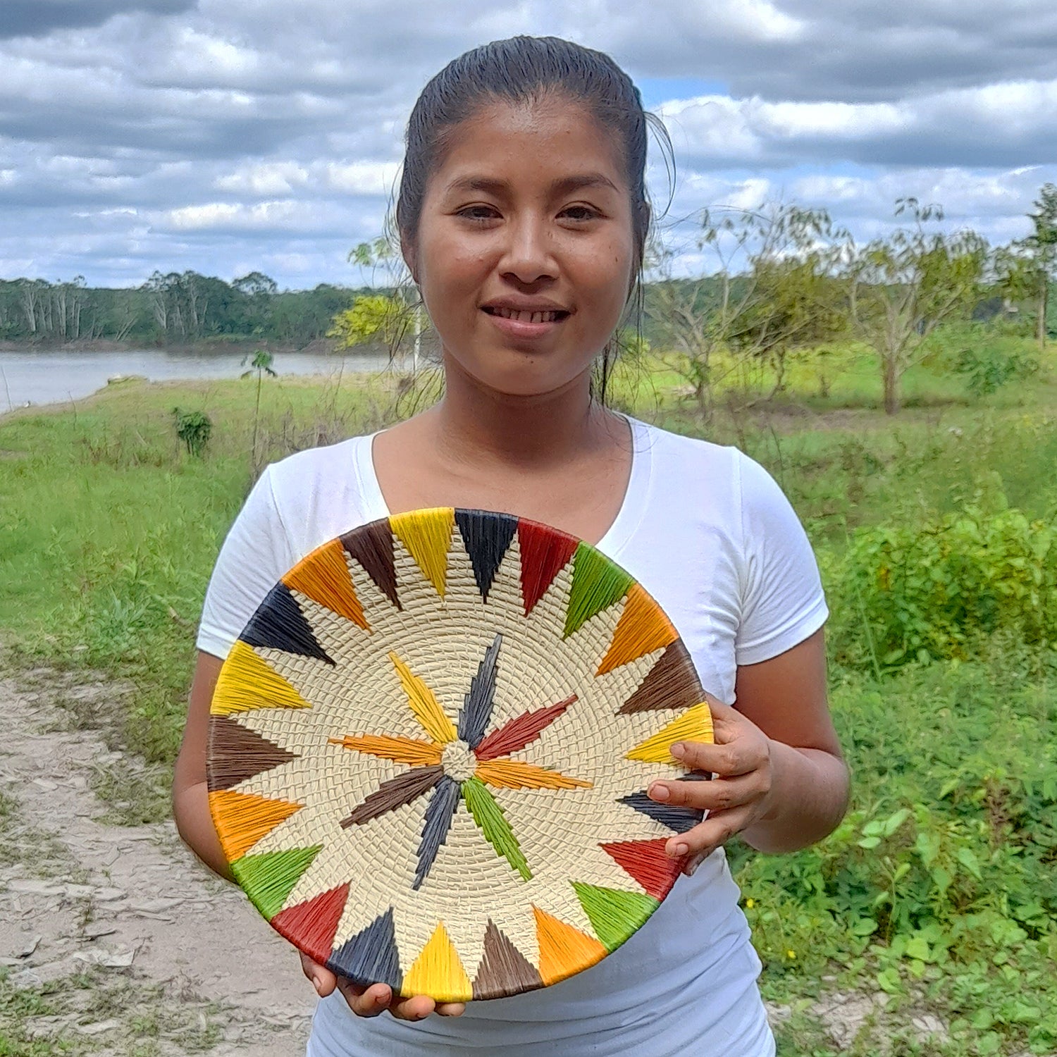 Rainbow Chevron and Star Flower Decorative Basket - Fair Trade and Handwoven - Amazon Ecology
