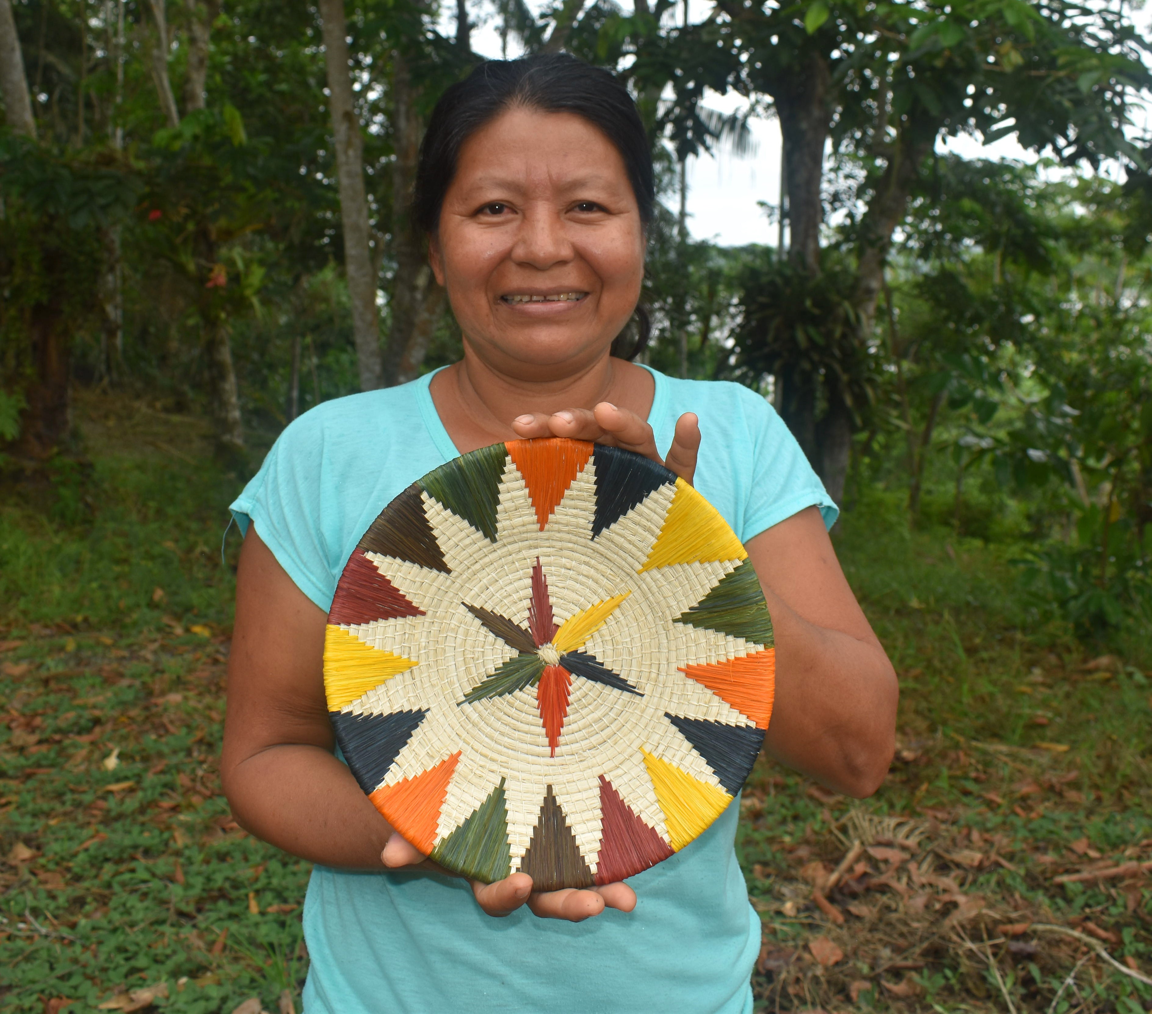 Rainbow Chevron and Star Flower Decorative Basket - Fair Trade and Handwoven - Amazon Ecology