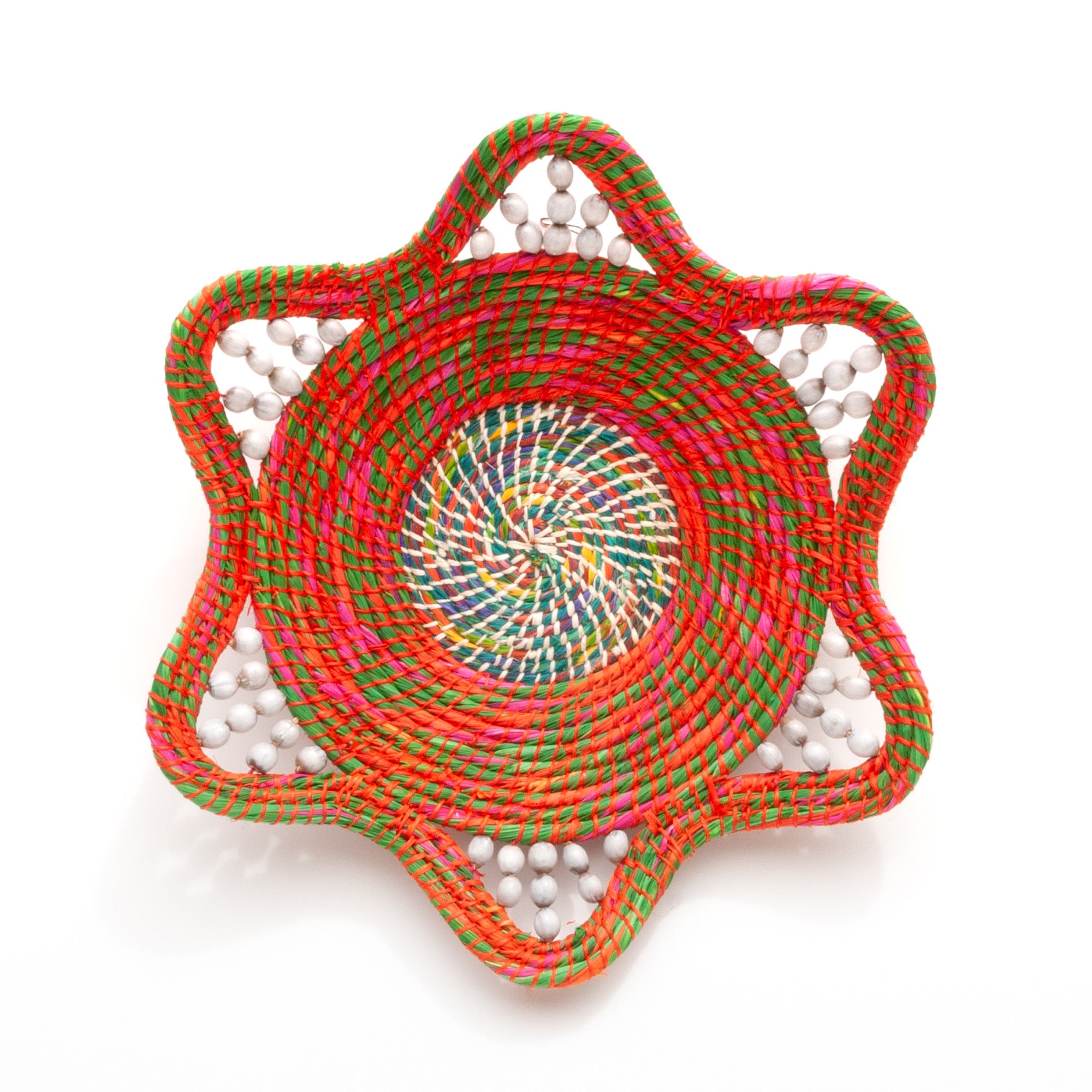 Fuschia and Green Decorative Basket - Fair Trade and Handwoven by artisan from Peruvian Amazon - Amazon Ecology