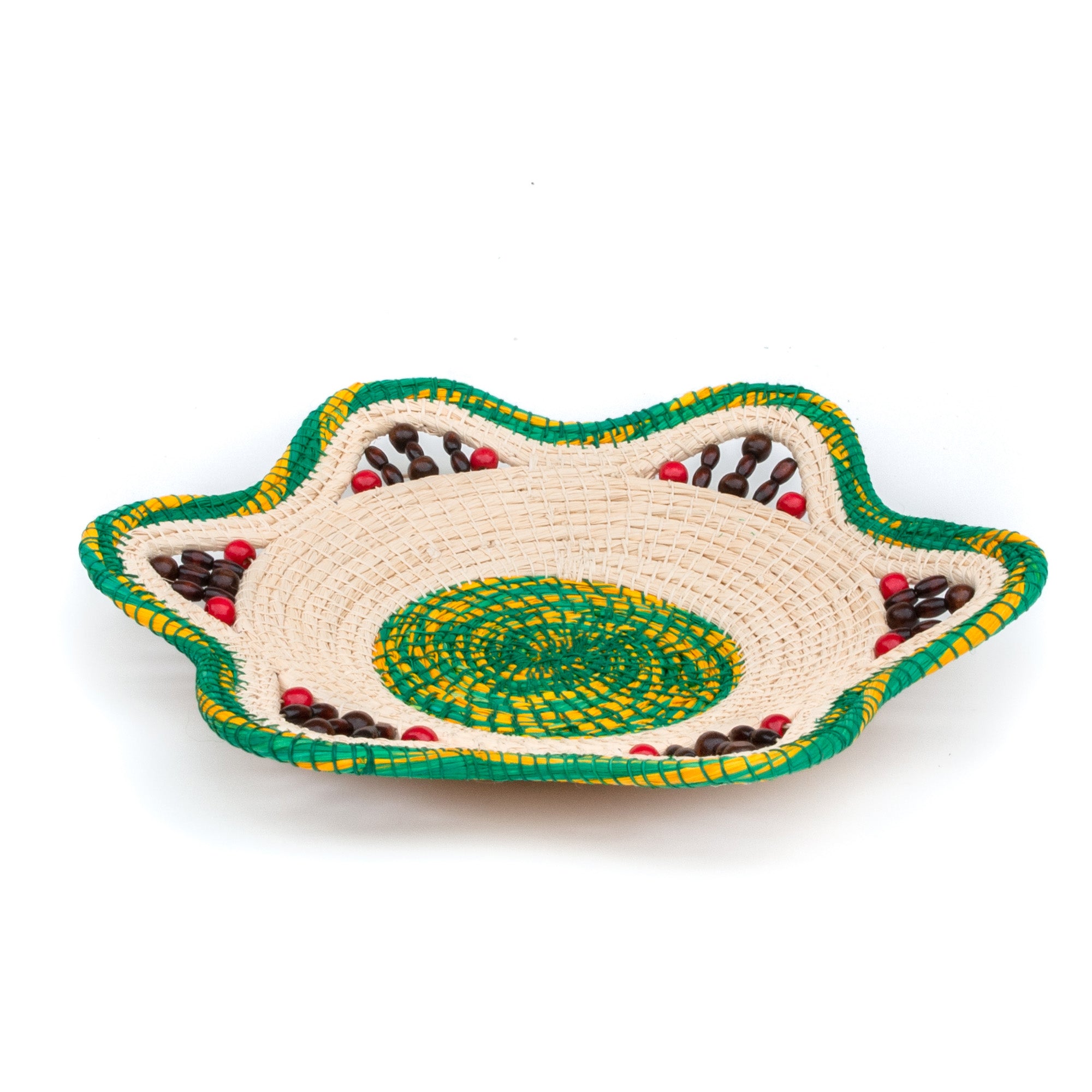 GREEN AND GOLD - HANDMADE CHAMBIRA PALM FIBER BASKET - WOVEN BY ARTISAN FROM PERUVIAN AMAZON - Amazon Ecology