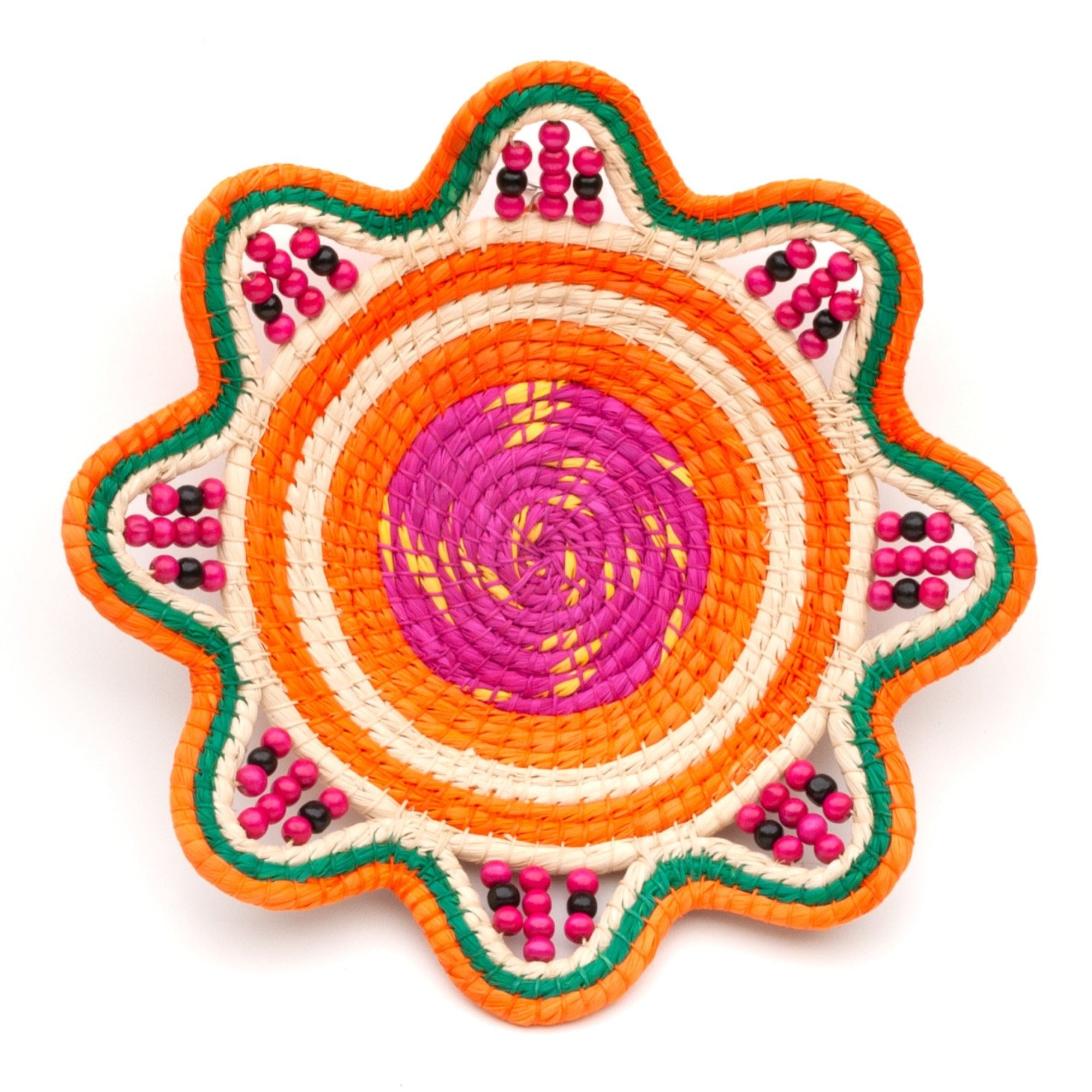 RASPBERRY AND ORANGE DELIGHT - HANDMADE CHAMBIRA PALM FIBER BASKET - WOVEN BY ARTISAN FROM PERUVIAN AMAZON - Amazon Ecology