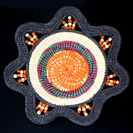 ORANGE SUN AND CHARCOAL HANDMADE CHAMBIRA PALM FIBER BASKET - WOVEN BY ARTISAN FROM PERUVIAN AMAZON - Amazon Ecology