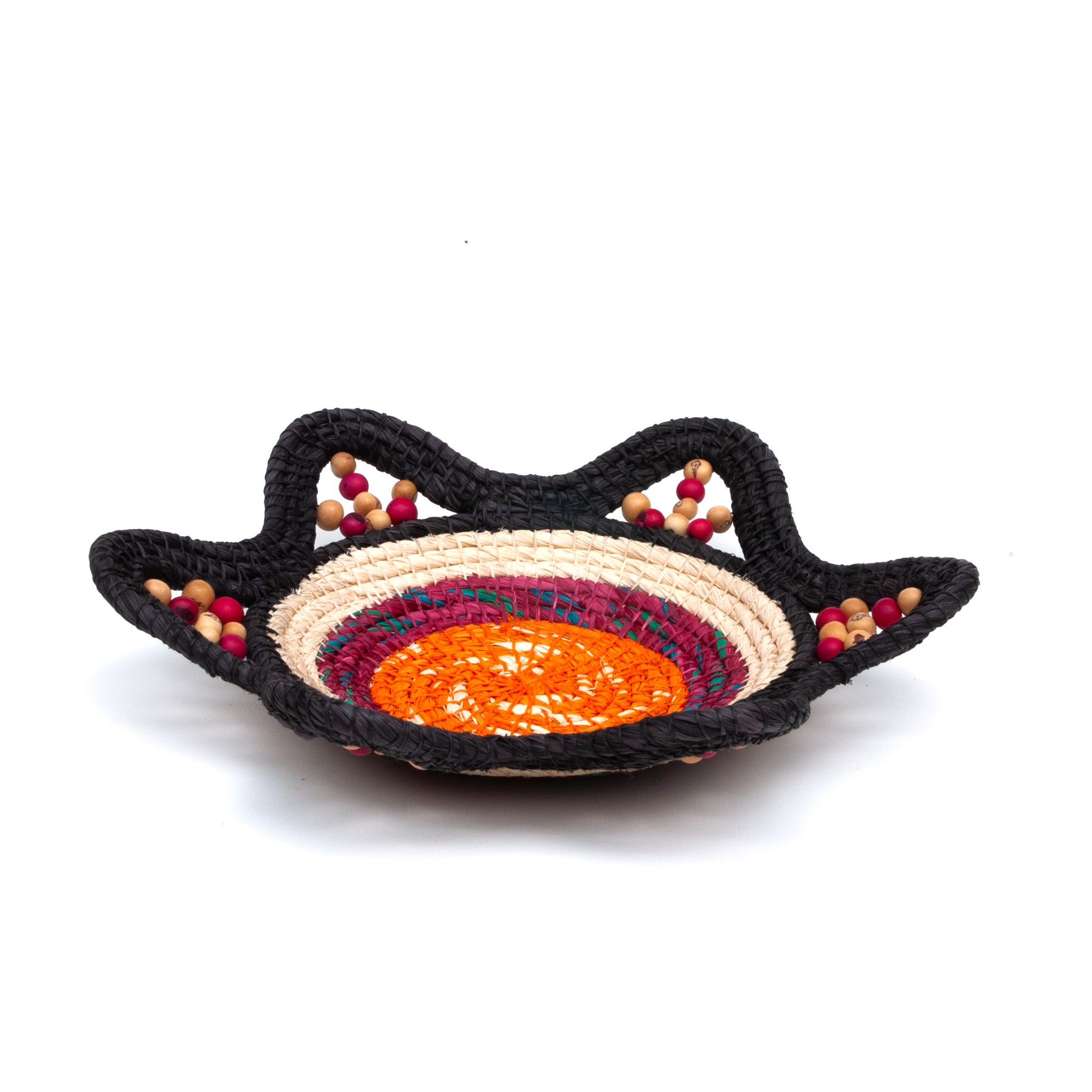 ORANGE SUN AND CHARCOAL HANDMADE CHAMBIRA PALM FIBER BASKET - WOVEN BY ARTISAN FROM PERUVIAN AMAZON - Amazon Ecology