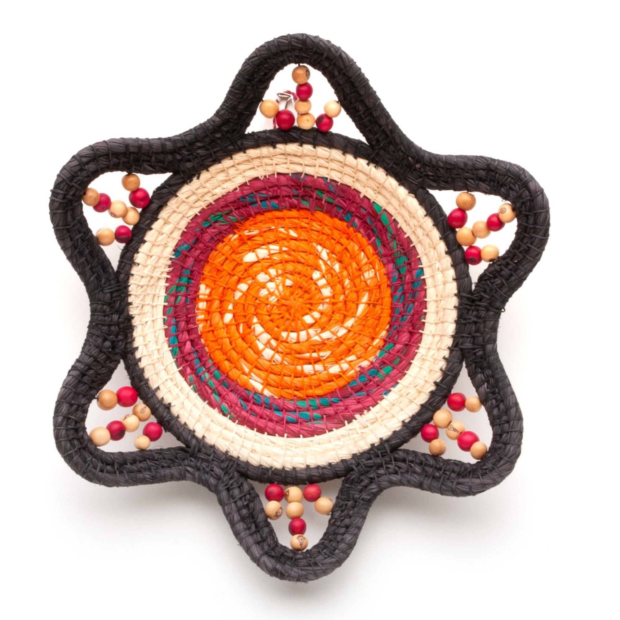 ORANGE SUN AND CHARCOAL HANDMADE CHAMBIRA PALM FIBER BASKET - WOVEN BY ARTISAN FROM PERUVIAN AMAZON - Amazon Ecology