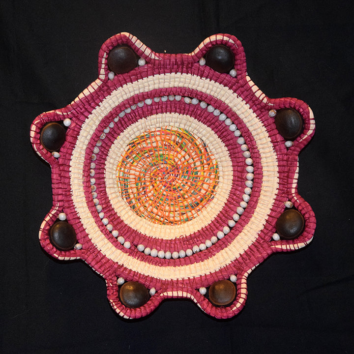 RASPBERRY SWIRL HANDMADE CHAMBIRA PALM FIBER BASKET - WOVEN BY ARTISAN FROM PERUVIAN AMAZON - Amazon Ecology