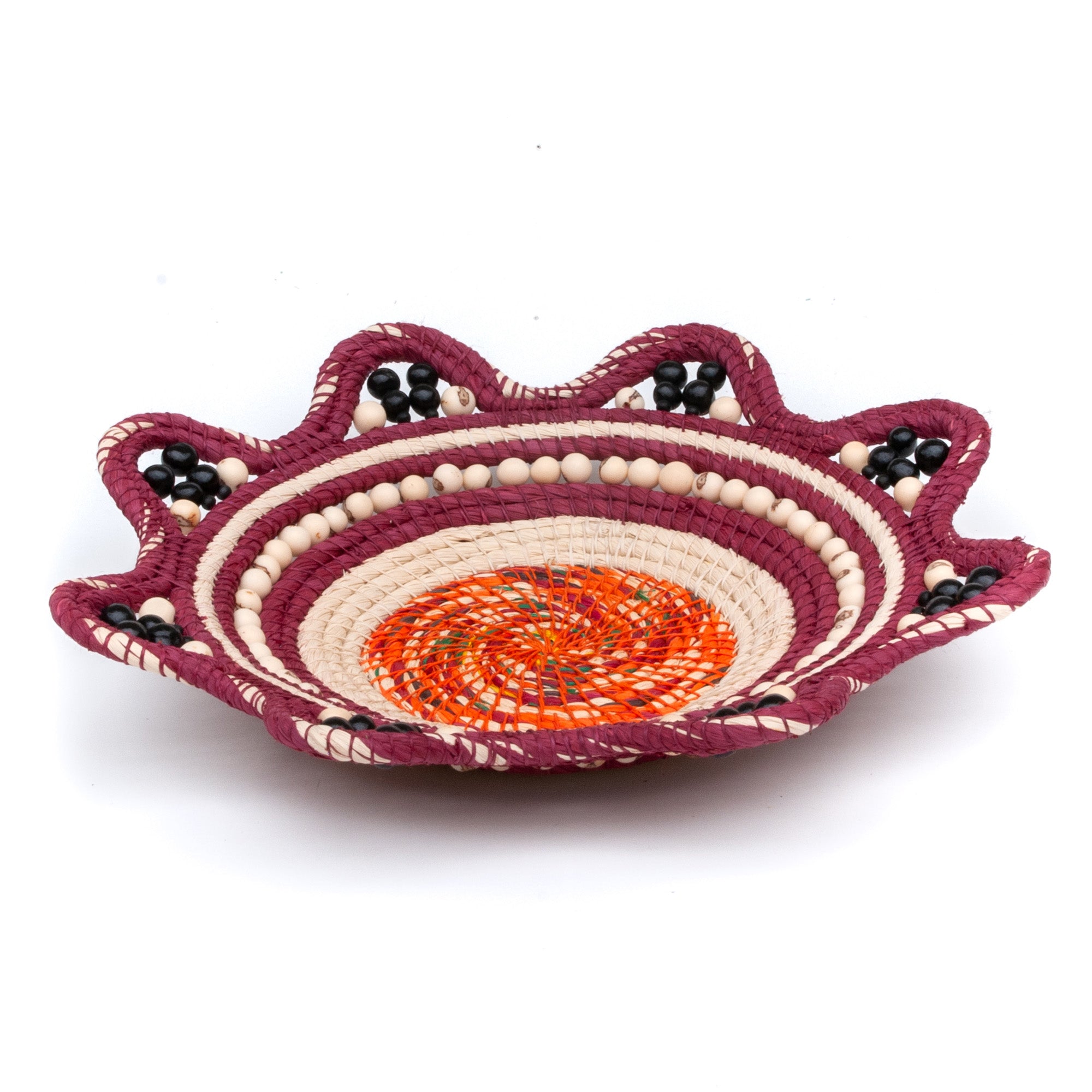 RASPBERRY SWIRL HANDMADE CHAMBIRA PALM FIBER BASKET - WOVEN BY ARTISAN FROM PERUVIAN AMAZON - Amazon Ecology