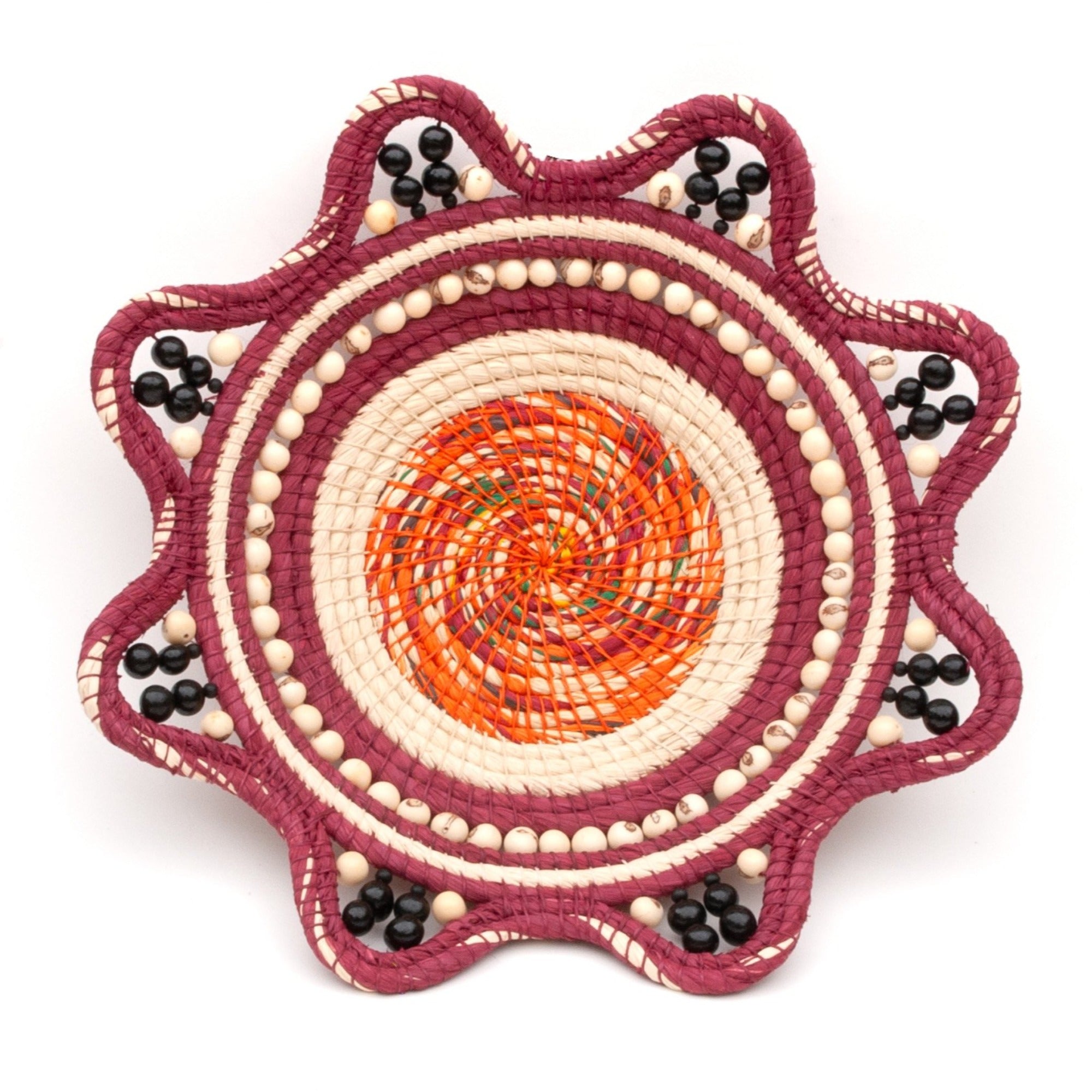 RASPBERRY SWIRL HANDMADE CHAMBIRA PALM FIBER BASKET - WOVEN BY ARTISAN FROM PERUVIAN AMAZON - Amazon Ecology