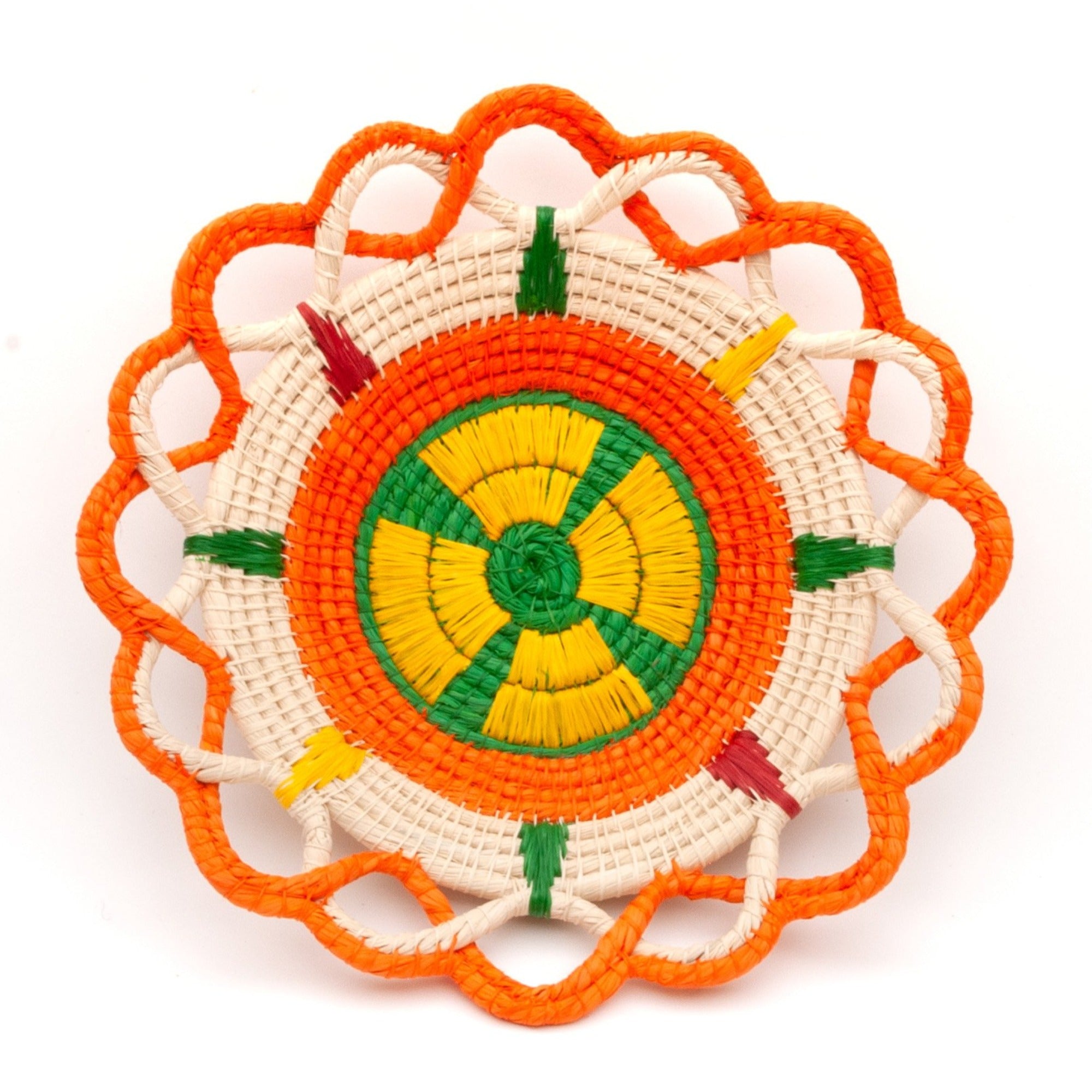 ORANGE WAVY CORONA HANDMADE CHAMBIRA PALM FIBER BASKET - WOVEN PERUVIAN AMAZON ARTISAN - Amazon Ecology